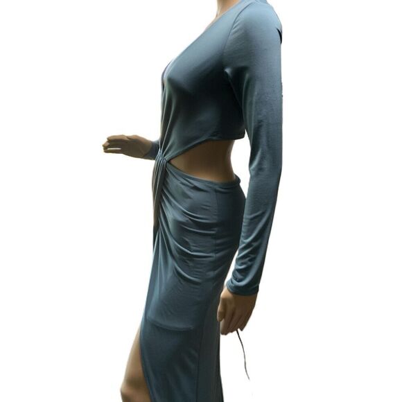 Windsor Blue Cutout Deep V-Neck High Slit Coquette Soft Girl Evening Dress Small - Picture 16 of 16